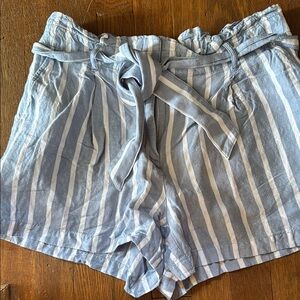 LOFT High Waist Blue and White Striped Shorts